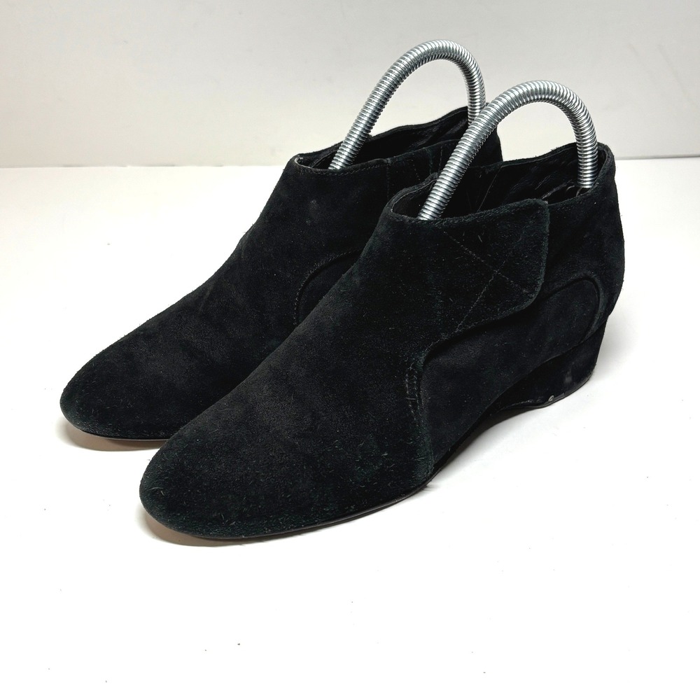 Taryn Rose Suede Ankle Boots Womens 7M Black Wedge Heel Side‎ Flap Closure
